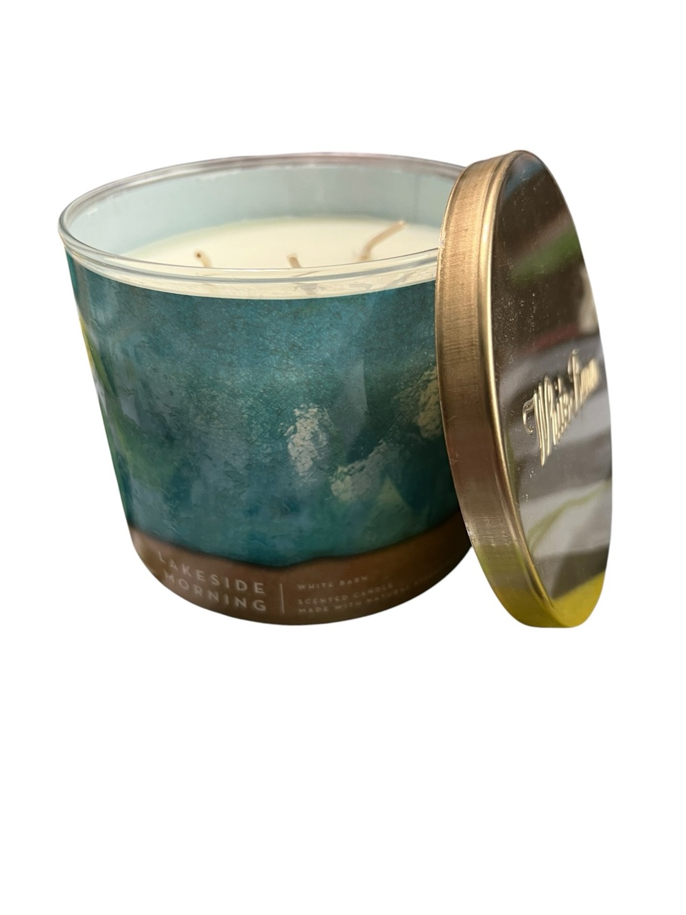 White Barn Lakeside Morning 3-Wick Candle in Teal and Gold
